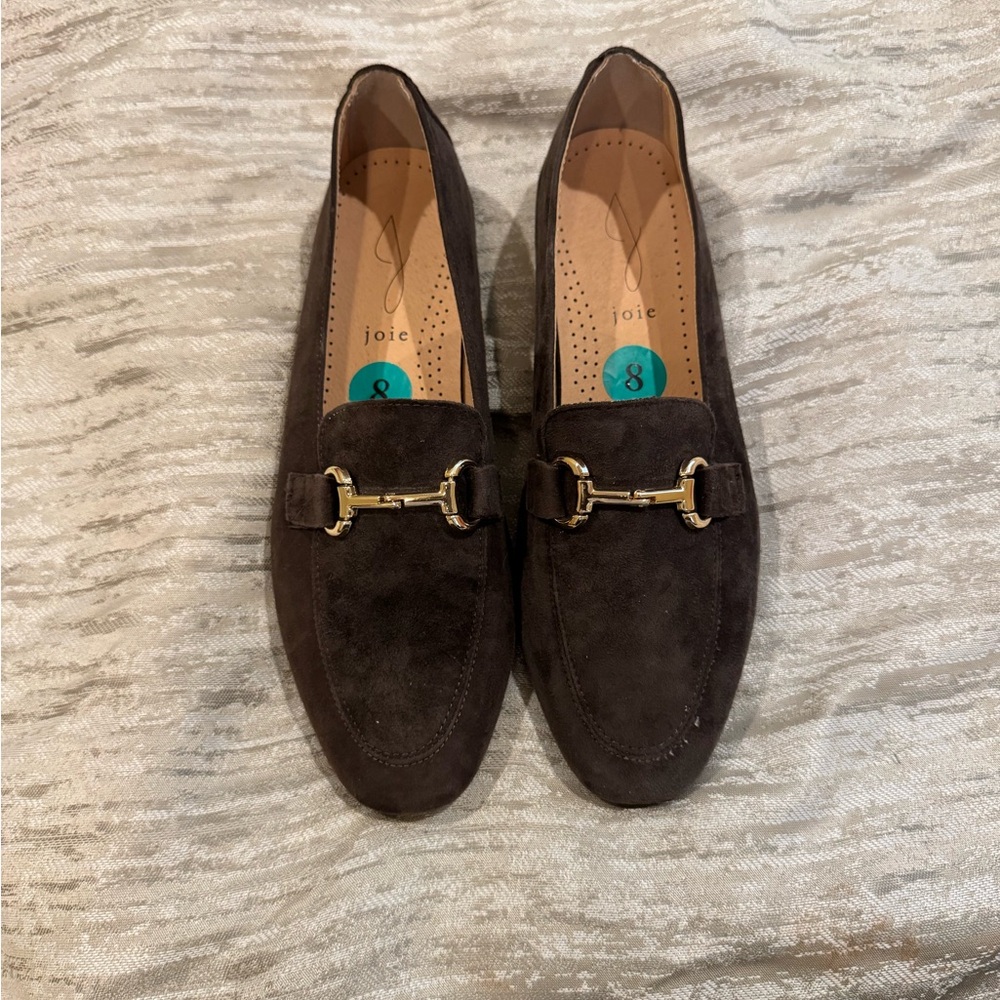 Joie Brown Suede Bit Loafers with Gold Hardware Women’s Size 8